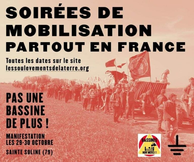 Pas une bassine de + ! Soirées de mobilisation et co-voiturages partout en France pour rejoindre la manifestation du 29-30 octobre 🔥