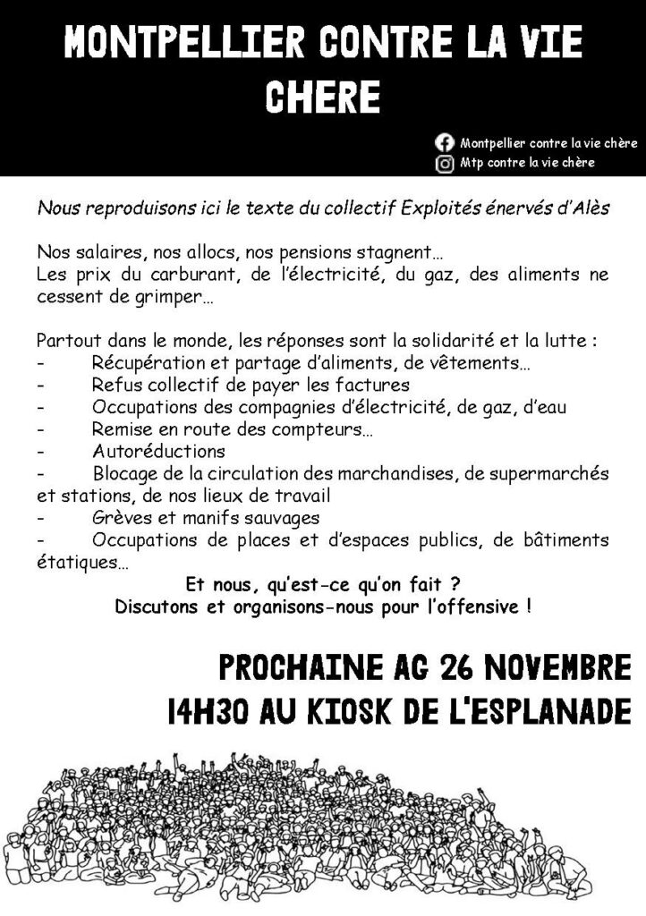 Montpellier contre la vie chère. 
AG 26 novembre kiosque  de l'esplanade