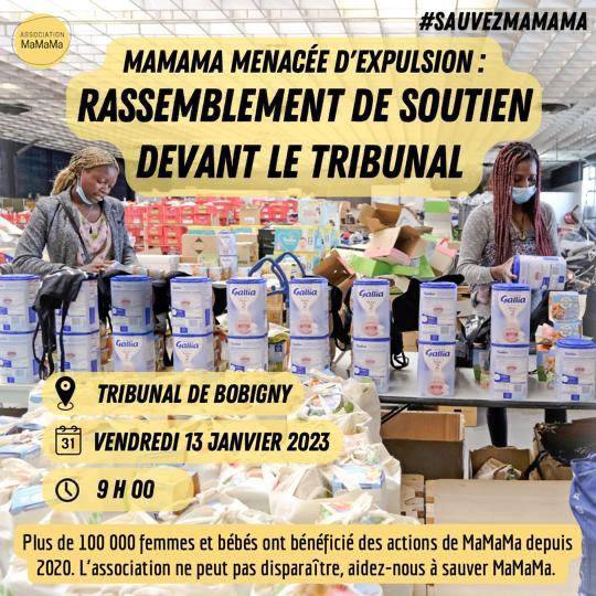 Appel à rassemblement devant le Tribunal de Bobigny en soutien à MaMaMa le 13 janvier 2023