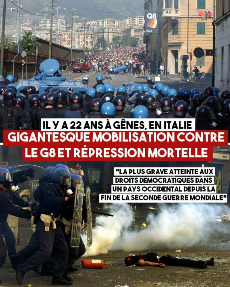 🚩 Il y a 22 ans : mobilisation historique contre le G8 à Gênes, répression mortelle