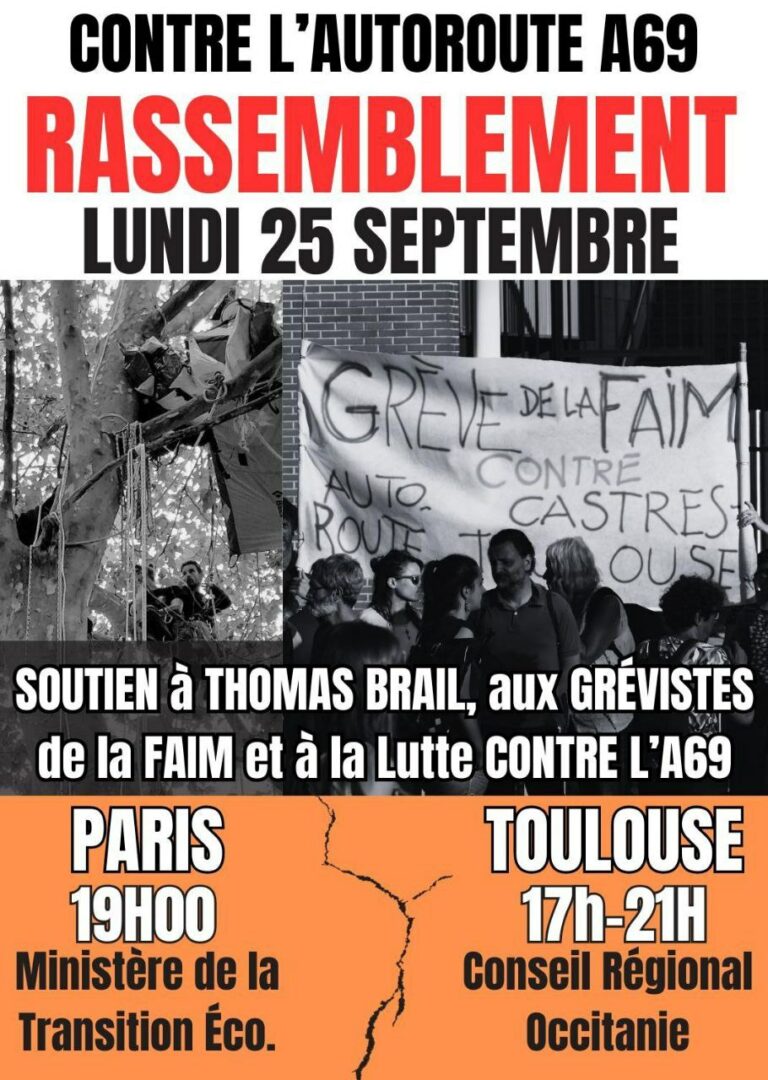 Rassemblement contre l’A69 Paris et Toulouse