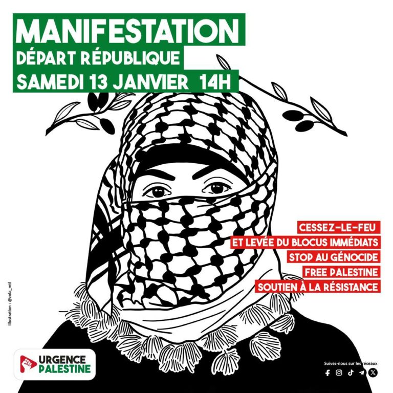 🇵🇸✊ Prochaine manifestation à Paris : Samedi 13 janvier