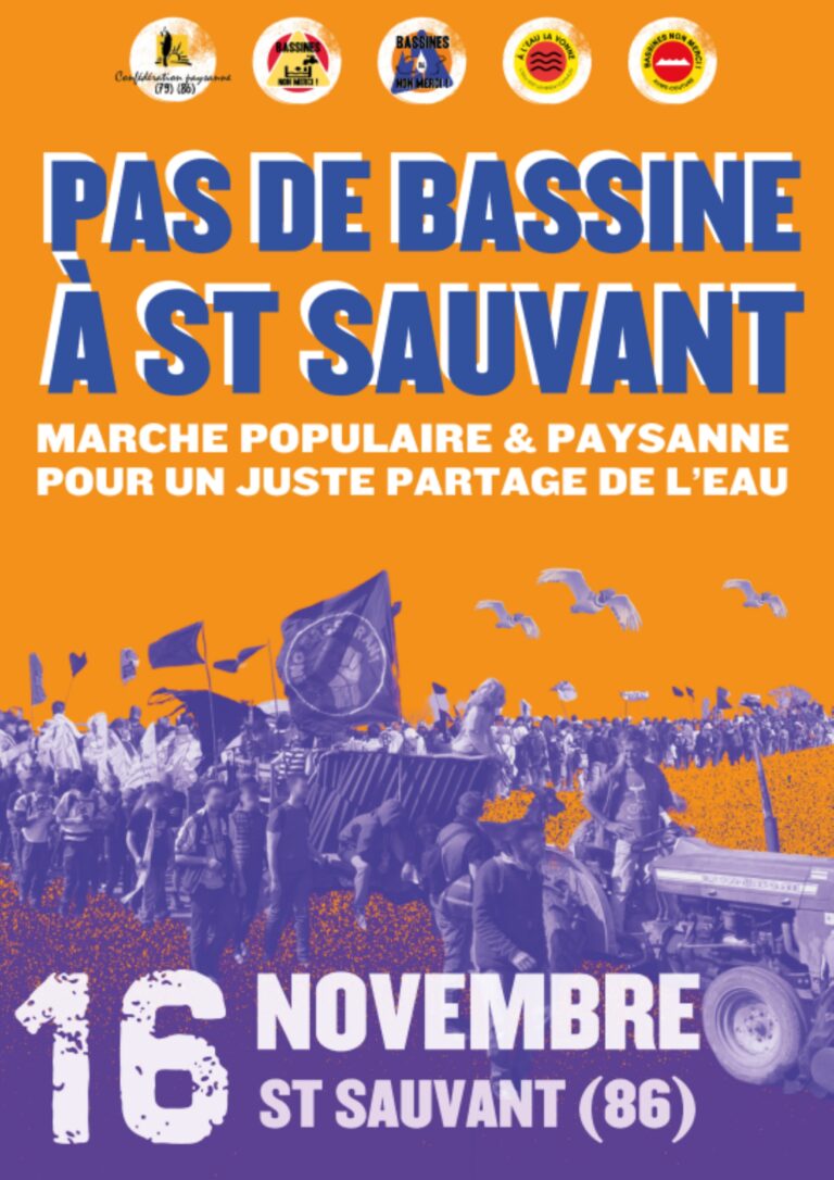 💧 APPEL À MOBILISATION LE 16/11 – PAS DE BASSINE À SAINT-SAUVANT !